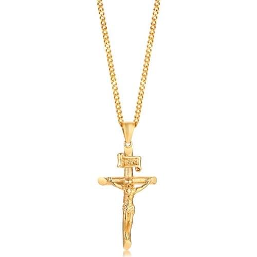 2021 Trendy Religious Stainless Steel Material Jesus Cross Pendant Suitable For Mens Personalized And Creative Necklace