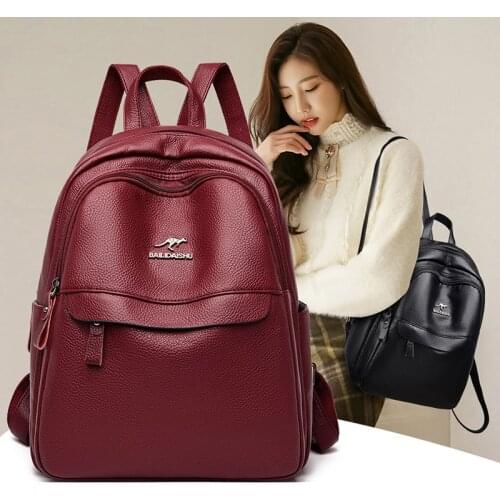 2021 Luxury New Women Soft Leather Backpacks Large Capacity School Bags for Teenage Girls Travel Backpack for Girls Backpack