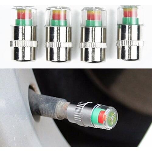 4pcs Stainless Steel Car Tire Pressure Cap Dust Indicator Monitor Valve Sensor