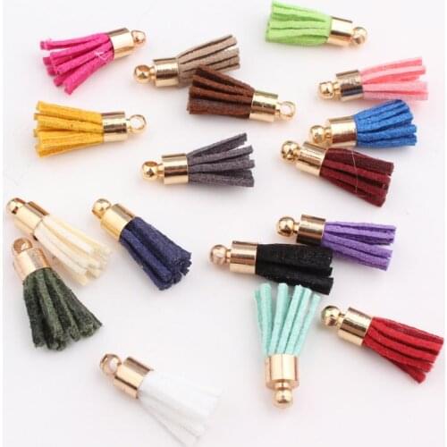 50pcs Mix colour 35mm Golden Suede Tassel For Keychain Cellphone Straps Jewelry Charms Leather Tassels Diy Accessoire Punk style