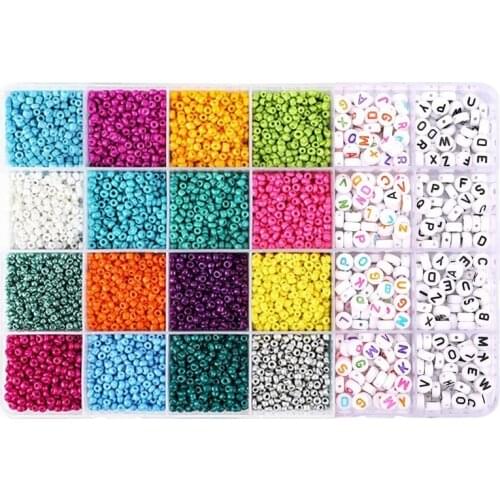 6600Pcs Glass Seed Beads And 440Pcs Alphabet Letter Beads Set For Jewelry Bracelets Making, Beads With Round Letter Bead