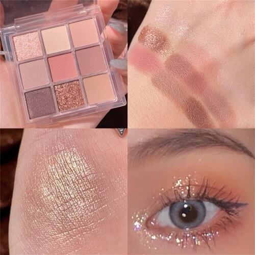 9Color Pressed Matte Peach Glitter Eyeshadow Palette Waterproof Long-lasting Eyeshadow Pigment Diamond Shimmer Nude Shiny Makeup