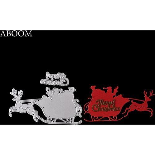 ABOOM New 2PCS Merry Christmas Letter Deer Car Scrapbooking DIY Album Cards Paper Die Cut Metal Craft Stencil Embossing Die Cut