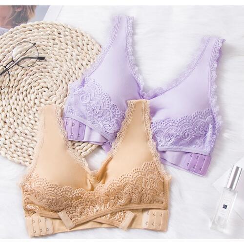 Sexy Lace active paded bra Women Solid Color Cross Side Buckle Wireless Push up Breathable Sleep Sports Bra