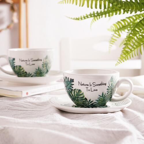 Green Leaf Printing Tea Cup And Saucer Set Drinkware Set Porcelain Coffee Cup Sets Wedding Gift