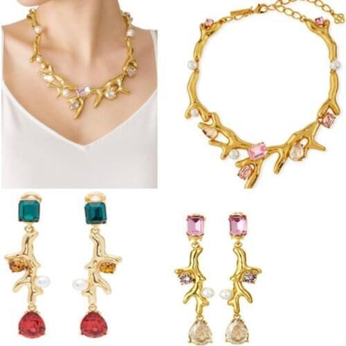 CSxjd Luxury Design Coral shape Crystal Necklace and earrings Vintage Womens Jewelry 2018 New