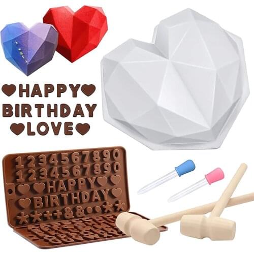 DIY Chocolate Heart Mold Set Silicone Diamond Heart Shaped Cake Mold Trays Pastry Jelly Cookies Baking Cake Decoration Tools