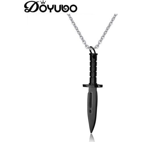 DOYUBO New Arrival Stainless Steel Dagger Charms Chains For Men Silver/Gold/Black Color High Quality Male Pendant Necklace DC003