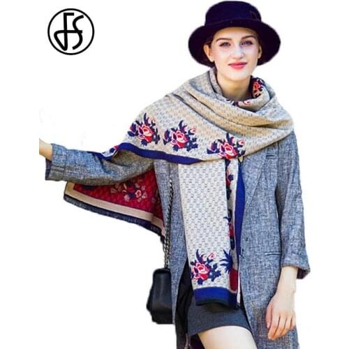 FS Pineapple Floral Cashmere Blanket Scarf Grid Jacquard Warm Women Winter Thick Scarves Soft Brand Cachecol Feminino Inverno