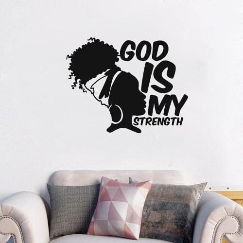 God Is My Strength African Girl Wall Decal Quotes Africa Woman Bedroom Living Room Home Decor Vinyl Stickers Mural ov221