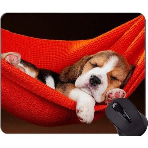 Natural Rubber Gaming Mouse Pad Printed with Animal Puppies Beagle Dog - Stitched Edges