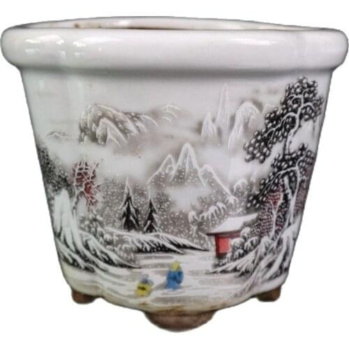 Chinese Old Porcelain Plum Blossom Flowerpot With Pastel Snow Pattern