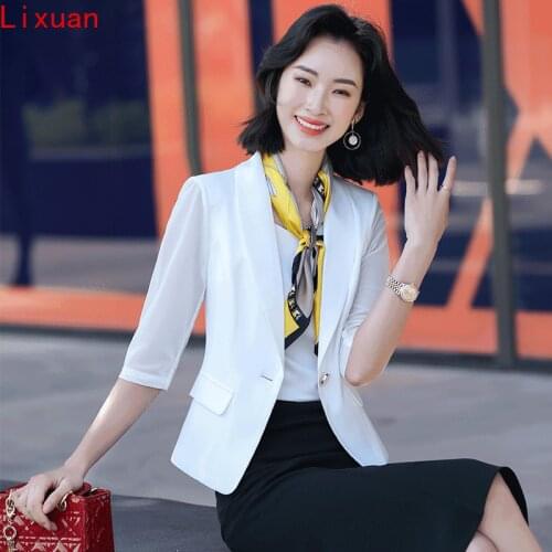Korean gauze Chiffon Suit Jacket Womens thin style spring and summer temperament medium sleeve small suit jacket short style
