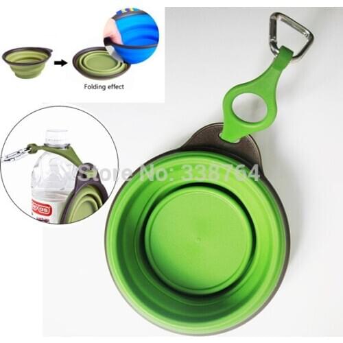Pet dogs and cats feeders single buckle hanging water bowl / basin utensils / outdoor folding / silicone portable feeding bowls