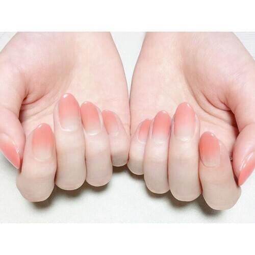 Beautiful gradual nude pink pure color false nails 24pcs with glue Bride cute fake nails lady full nail tips middle-long size
