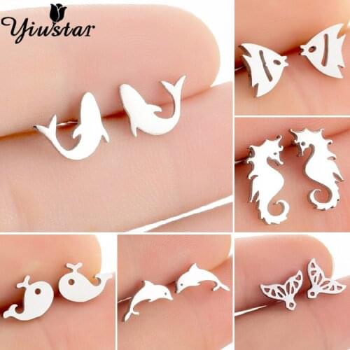 Tiny Shark Stud Earring Whale for Women Gift Animal Turtle Dolphin Man Earrings Squid Stainless Steel Piercing Jewelry Wholsale