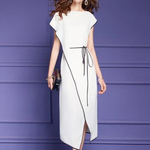 Summer Womens Dress 2021 Dresses for Women Asymmetrical Satin Lady Party Dresses Sashes Midi Dress Female Robe Dress KE1375