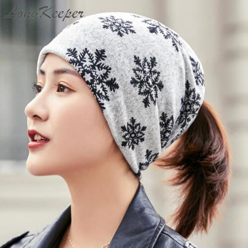 LongKeeper 2020 Imitate Cashmere Women Beanies Ladies Snowflake Casual Polyester Scarf Cap Skullies Girls Female New Headwear