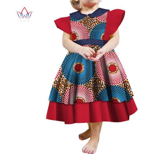 Summer Lovely Cotton A-Line Tutu Dress Bazin Riche Patchwork African Print Dresses for Kids Child African Clothing WYT170