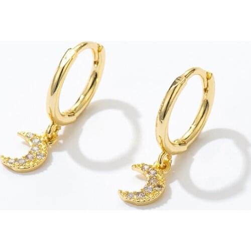 Fashion Brilliant Crystal Zircon Fine Moon Small Hoop Earrings Geometric Metal Style Huggie Earrings For Women Jewelry