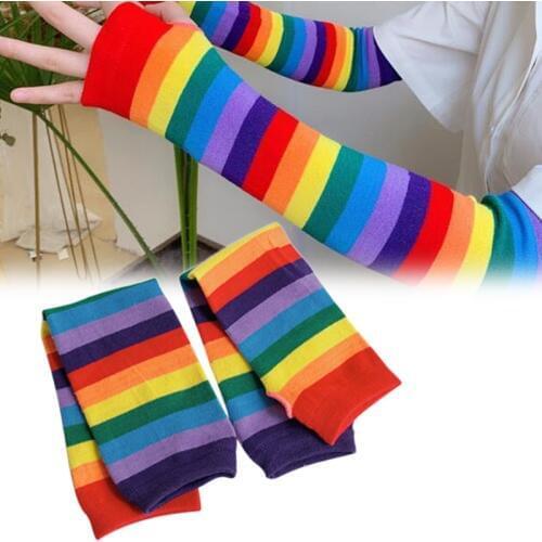 Fashion Rainbow Arm Sleeves Women Colorful Striped Arm Sleeve Sun Protection Hand Cover