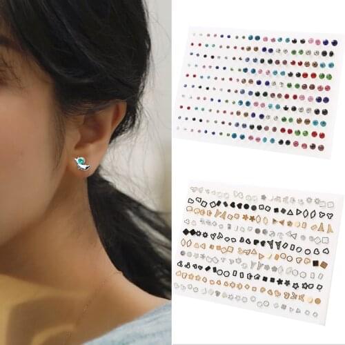 100Pair Colorful Fruit Flower Heart Star Crystal Stud Earrings Set Women Girls Small Plastic Geometric Crown Earrings Jewelry