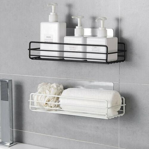Stainless Steel Kitchen Bathroom Shelf Wall Mount Shower Adhesive No Drilling Storage Organizer Shampoo Holder Rack