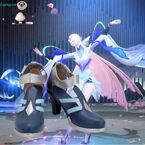 CosplayLove Arena Of Valor Honor of Kings Diao Chan Blue Cosplay Shoes Long Boots Leather Hand Custom Made