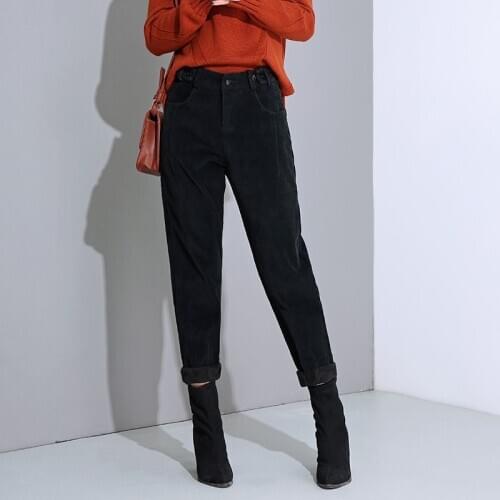 Autumn and winter plus velvet thick corduroy pants women loose high waist casual pants straight thin thin velvet dad pants