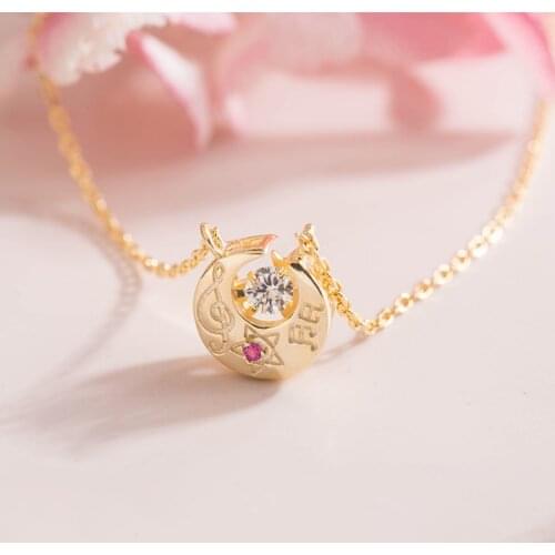 Japan Anime Symphonic Concert Moon Cat Necklace Pendant Women 925 Sterling Silver Jewelry Birthday Gifts For Girl