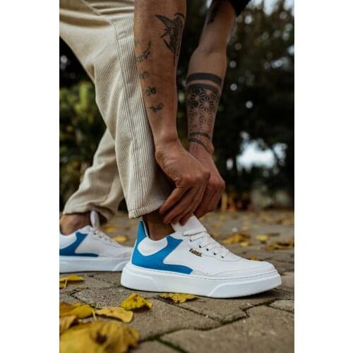Knack Casual Male Shoes White Blue Color Summer Style Cross Lace-Up High White Stitched Outsole Non-Leather Shoes R10