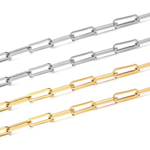 1 Meter 4x14mm Stainless Steel Gold Rolo Cable Chains Flat Wire Chic Chain Fit for DIY Jewelry Making Wholesale Lots Bulk