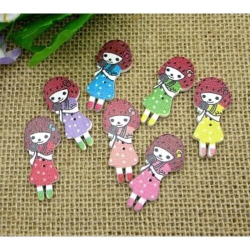 50Pcs Mixed Wood Girl Sewing Buttons For Kids Clothes Scrapbooking Decorative Needlework Botones Handicraft DIY Accessories