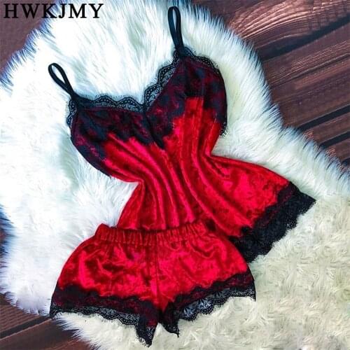 Sexy Lingerie Women Sleep Wear Camisole Bow Shorts V-Neck Tops Velvet Pajamas Sleepwear Hot