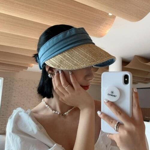 Magic Tape Panama Women Straw Hat Empty Top Womens Summer Hat Sun Protection Outdoor Sports Fishing Beach Gorros