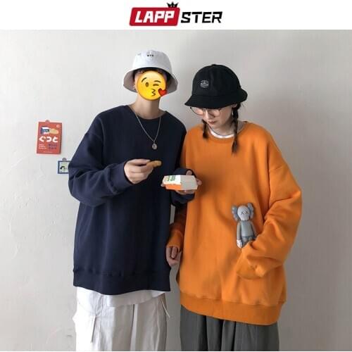 LAPPSTER Men Japanese Streetwear Fleece Winter Hoodies 2020 Man Solid Oversized Hip Hop Harajuku Sweatshirts Male Fashion Hoodie