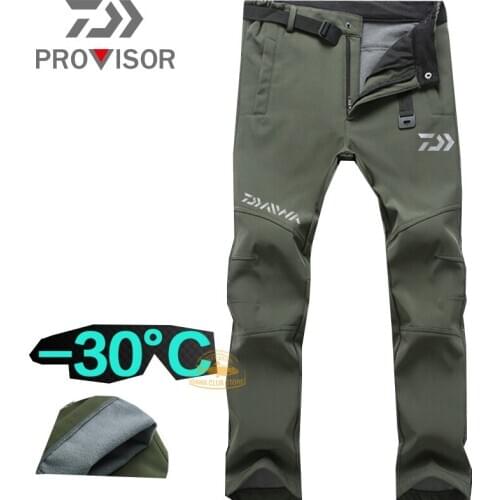 DAIWA Fishing Waterproof Pants Winter Men Outdoor Ski Sports Warm Fleece Solid Color Trousers Fishing Thick Breathable Pants