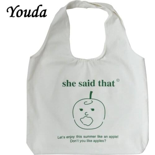 Youda New Girls Canvas Shoulder Bag Student Cute Fruit Print Female Handbag Tote Bag WomensLarge Capacity Reusable Shopping Bag