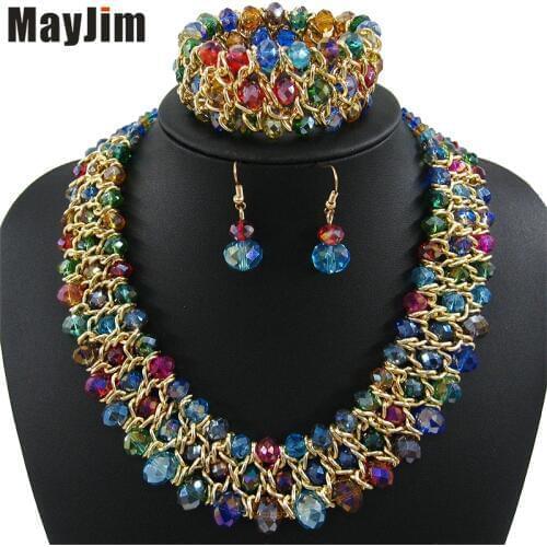 Statement necklace 2019 fashion jewelry sets Handmade beads chain crystal dubai jewelry sets Vintage beads Bijoux Accessories