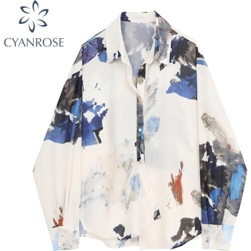 Women tops and Blouses Plus size shirt vintage Loose chiffon Long sleeve Printing Shirts Korean Style Casual Women Blouse Tops