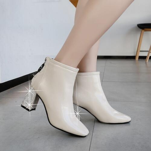 Thick High Heel Ankle Boots Women 2020 Pointed Toe Keep Warm Elegant Short Booties Ladies Buckle Decoration Tenis Feminin U22-03