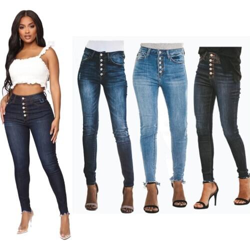 Women Skinny Pencil Jeans With High Waist Woman Slim Fit Button Fly Washed Pants Regular Denim Trousers Pantalon Jean Pour Femme