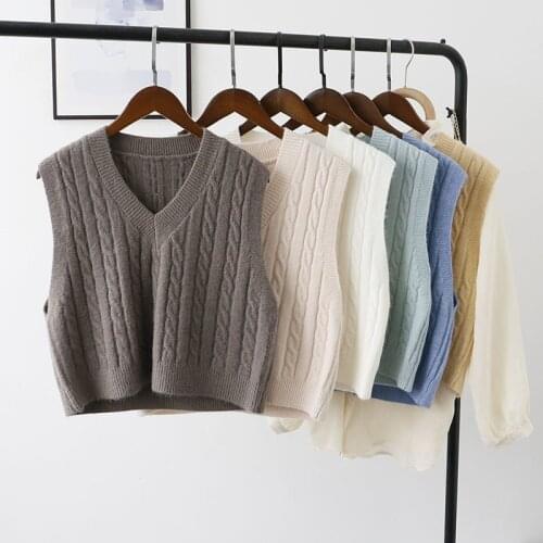 Spring Autumn Women Short Knitted Sweater Sleeveless Women Loose Sweater Vest Ladies V-neck Pullover Tank Tops Female Coats 2021