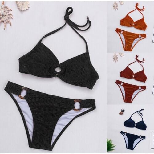 Sagace clasp adornment summer swimsuit with neck neck womens split two piece bikini sexy swimsuit beach bathing suit 2021
