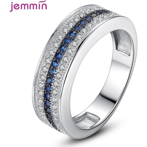 Shimmer Blue White Crystal Rings For Women 925 Sterling Silver Ring Wedding Party Gift Fine Jewelry Rose Gold Color