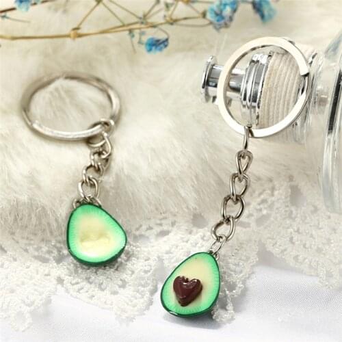 1Pc/Pair Couples Auto Fruit Auto Key Chain New Ring Keyring Couple Bag Chain 3D Printed Soft Pottery Avocado Keychain Auto