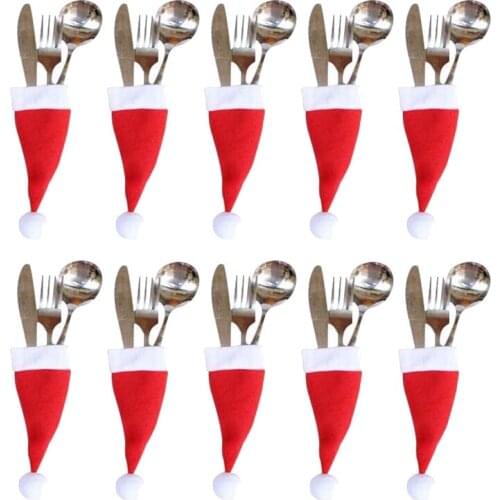 10Pcs Tableware Holder bag Christmas Hat Ornaments Decorations For Home Kitchen Accessories Navidad Natal New Year 2022 Decor