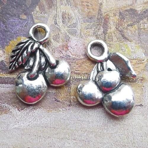 Newest 10Pieces 15*20mm Mixed Alloy Antique Silver Color Cherry Charms Necklace Pendant Accessory For DIY Jewelry Making
