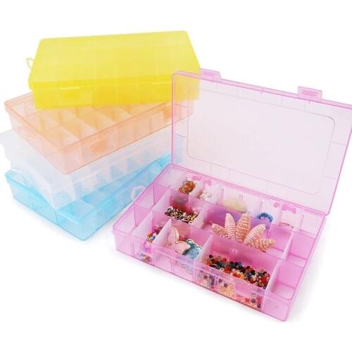 19.5x13x3.5CM rectangle Adjustable Jewelry Container Box Case Compartment Plastic Storage Box for Beads earrings 24 slots 1PCS