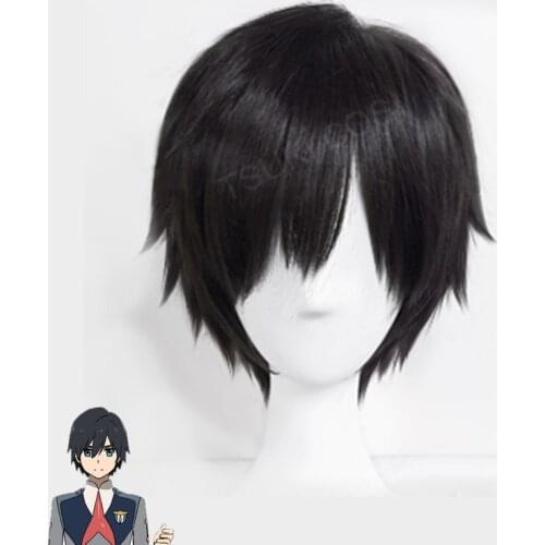 2018 Japanese Anime DARLING in the FRANXX Cosplay Hiro Cosplay Women Short Black Hair 23cm/9.06inches Synthetic Hair+wig cap